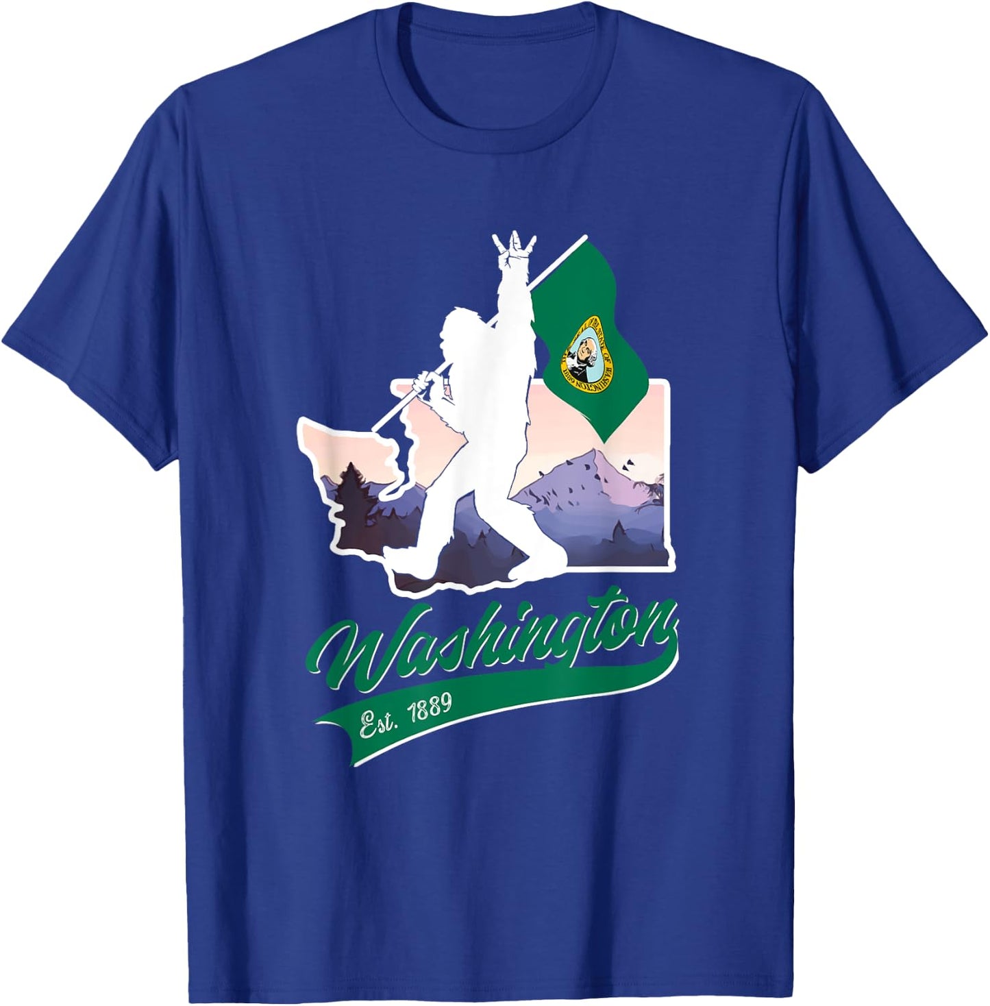 Bigfoot West Coast State of Washington Flag Souvenir T-Shirt - T-Shirt | Royal