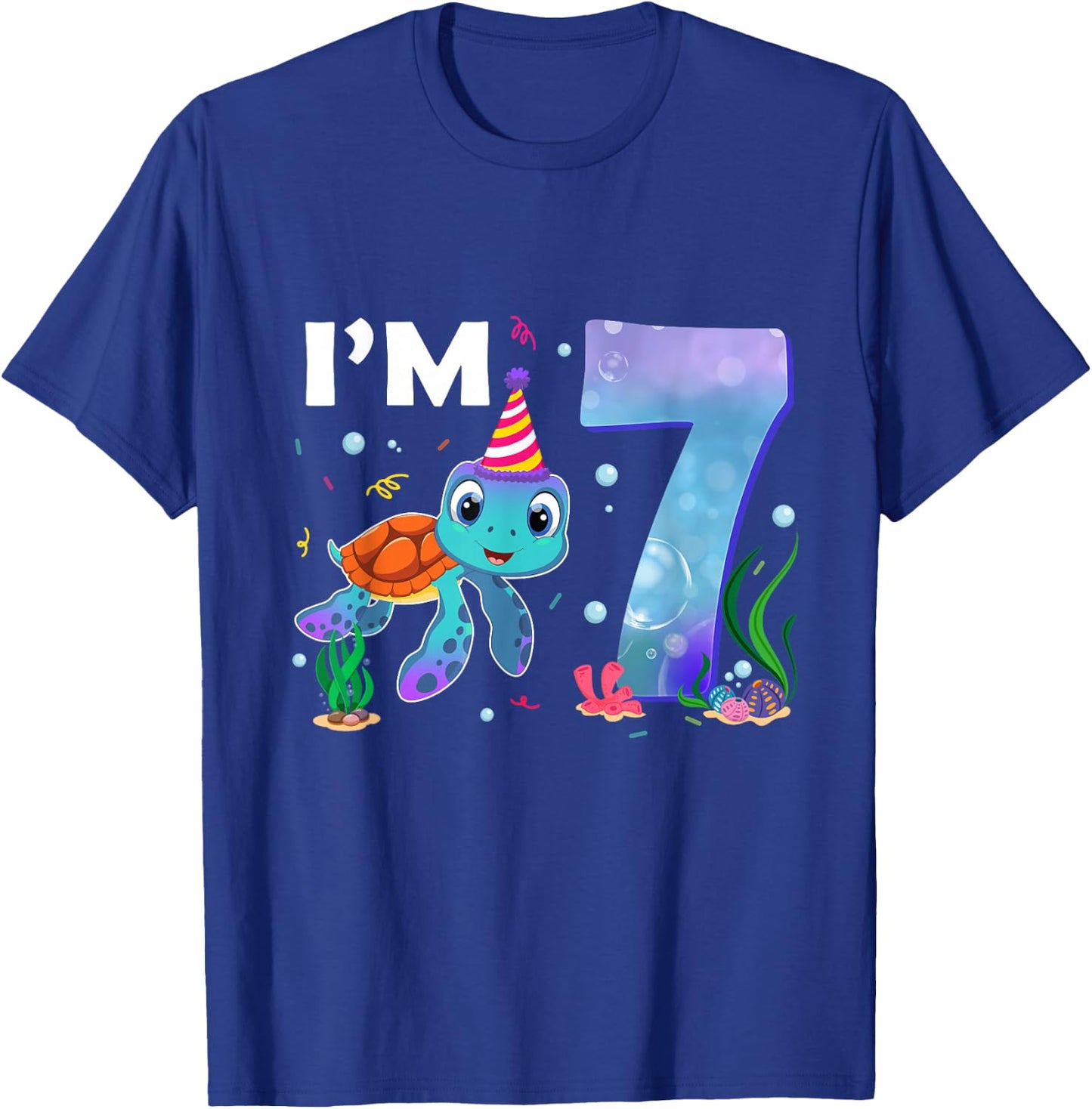 Sea Turtle Birthday I'm 7 Ocean Theme 7th Birthday Girl T-Shirt - T-Shirt | Royal