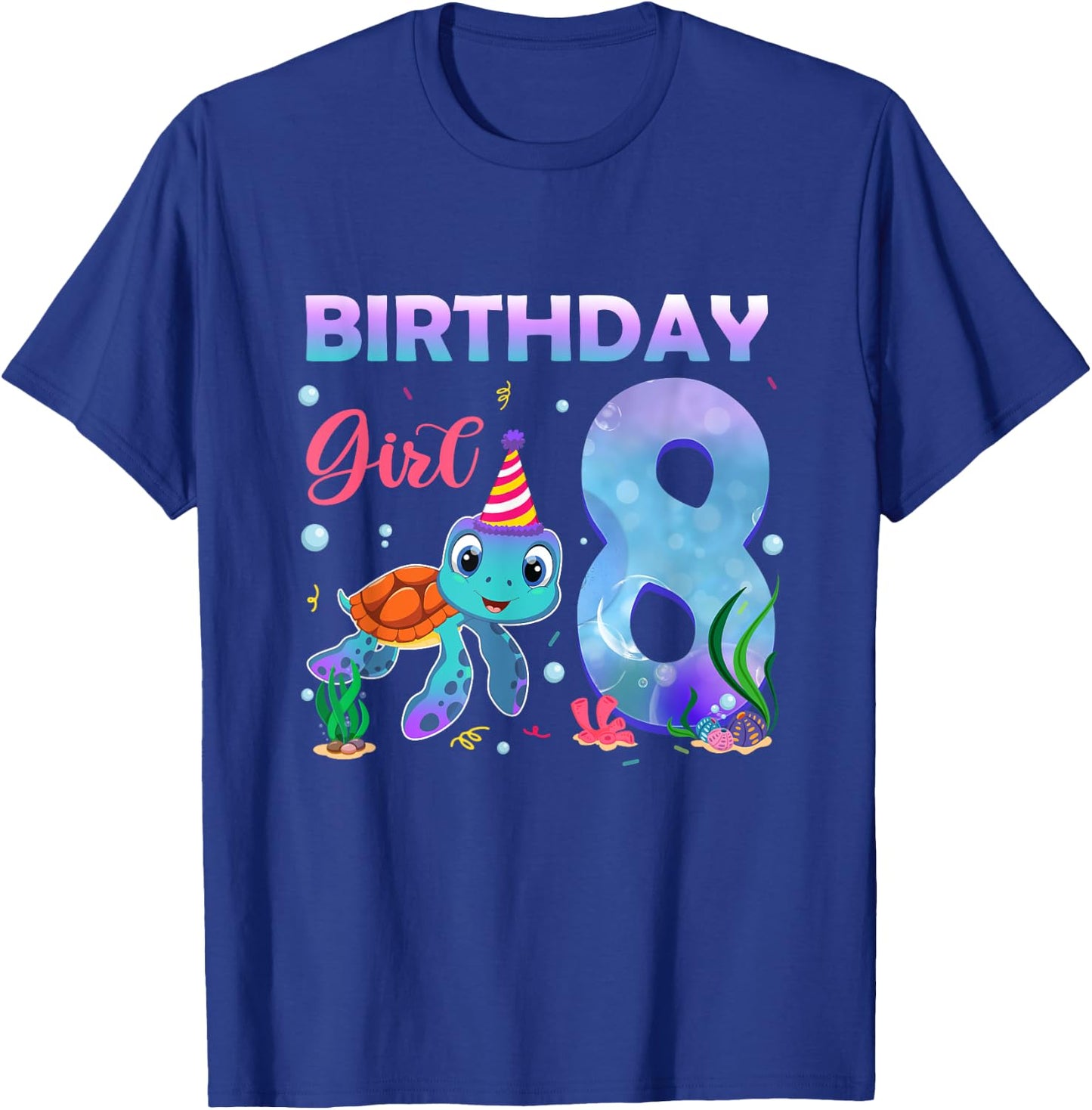 8th Birthday Girl Sea Turtle 8 Year Old Ocean Aquarium Girls T-Shirt - T-Shirt | Royal
