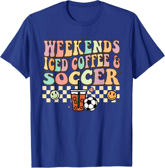 Weekends Iced Coffee Soccer Retro Groovy Vintage Women Girls T-Shirt - T-Shirt | Royal