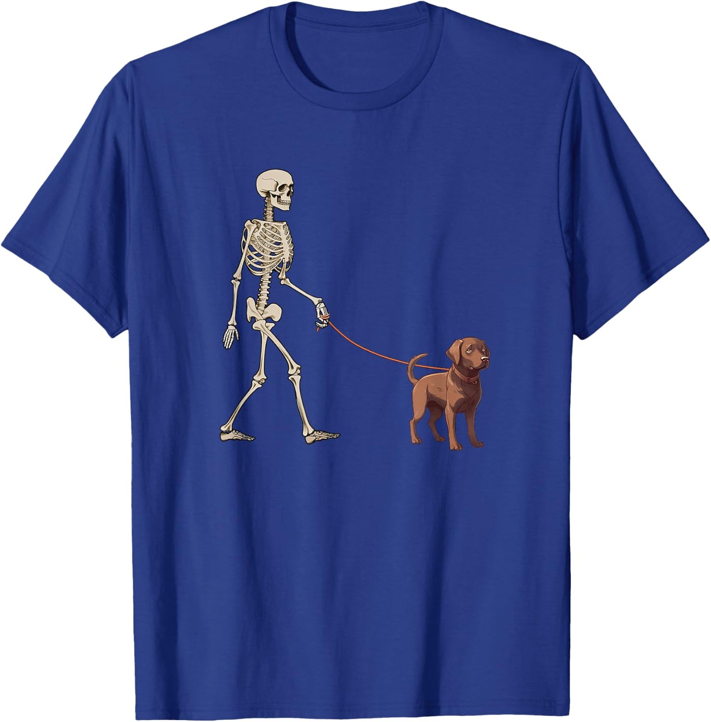Funny Chocolate Labrador Skeleton Dog Walking Halloween Men Women Kids T-Shirt - T-Shirt | Royal
