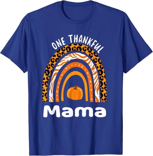 One Thankful Mom Thanksgiving Rainbow Fall Leopard Mama T-Shirt - T-Shirt | Royal