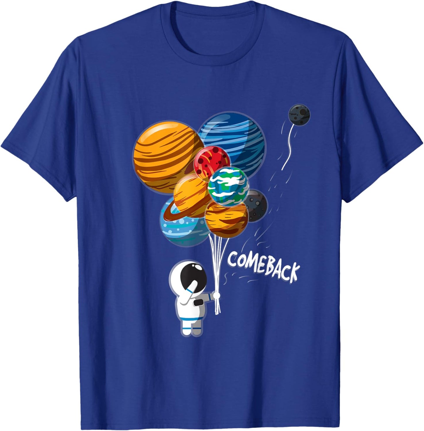 Astronaut Balloon Planets Pluto Outer Space Traveler T-Shirt - T-Shirt | Royal