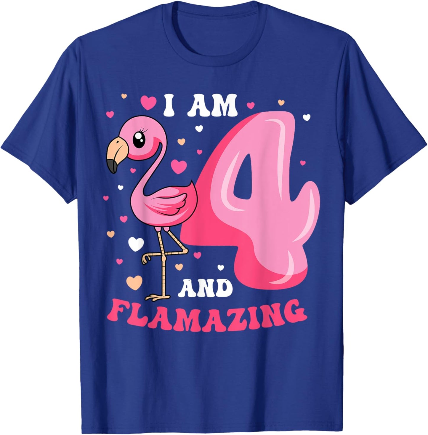 I Am 4 And Flamazing Flamingo Birthday 4th Bday Party T-Shirt - T-Shirt | Royal