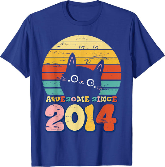 Awesome Since 2014 Cat For Girl Boy Its My 11th Birthday T-Shirt - T-Shirt | Royal