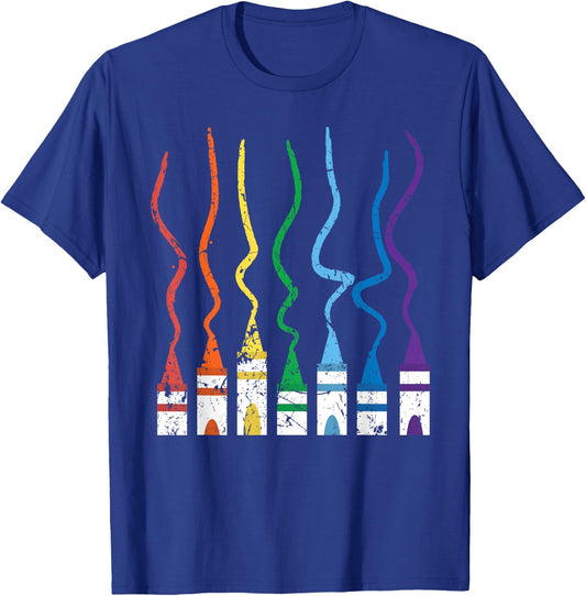 Crayon Coloring Art Lover SteMi Apparel Crayon Lover Coloring Artistic Drawing Color Multicolor Rainbow Art Themed for Adults T-Shirt - T-Shirt | Royal