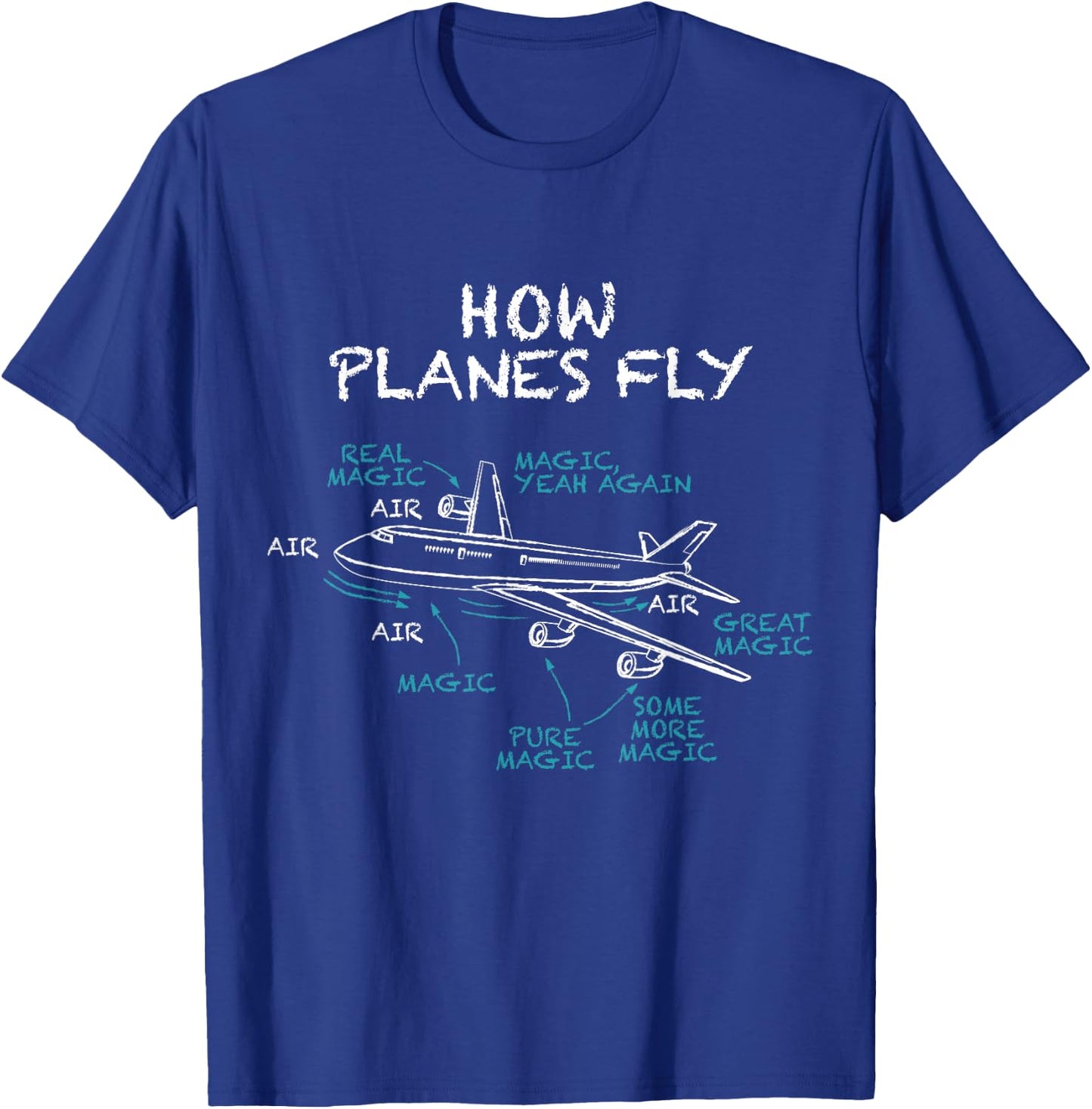 How Planes Fly Funny Pilot Aerospace Engineer Aviation B747 T-Shirt - T-Shirt | Royal