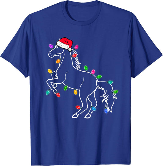 Christmas Horse Christmas Lights Cute for Families, Men, Women, Kids - Black, Short Sleeve, Regular Fit, Small T-Shirt - T-Shirt | Royal
