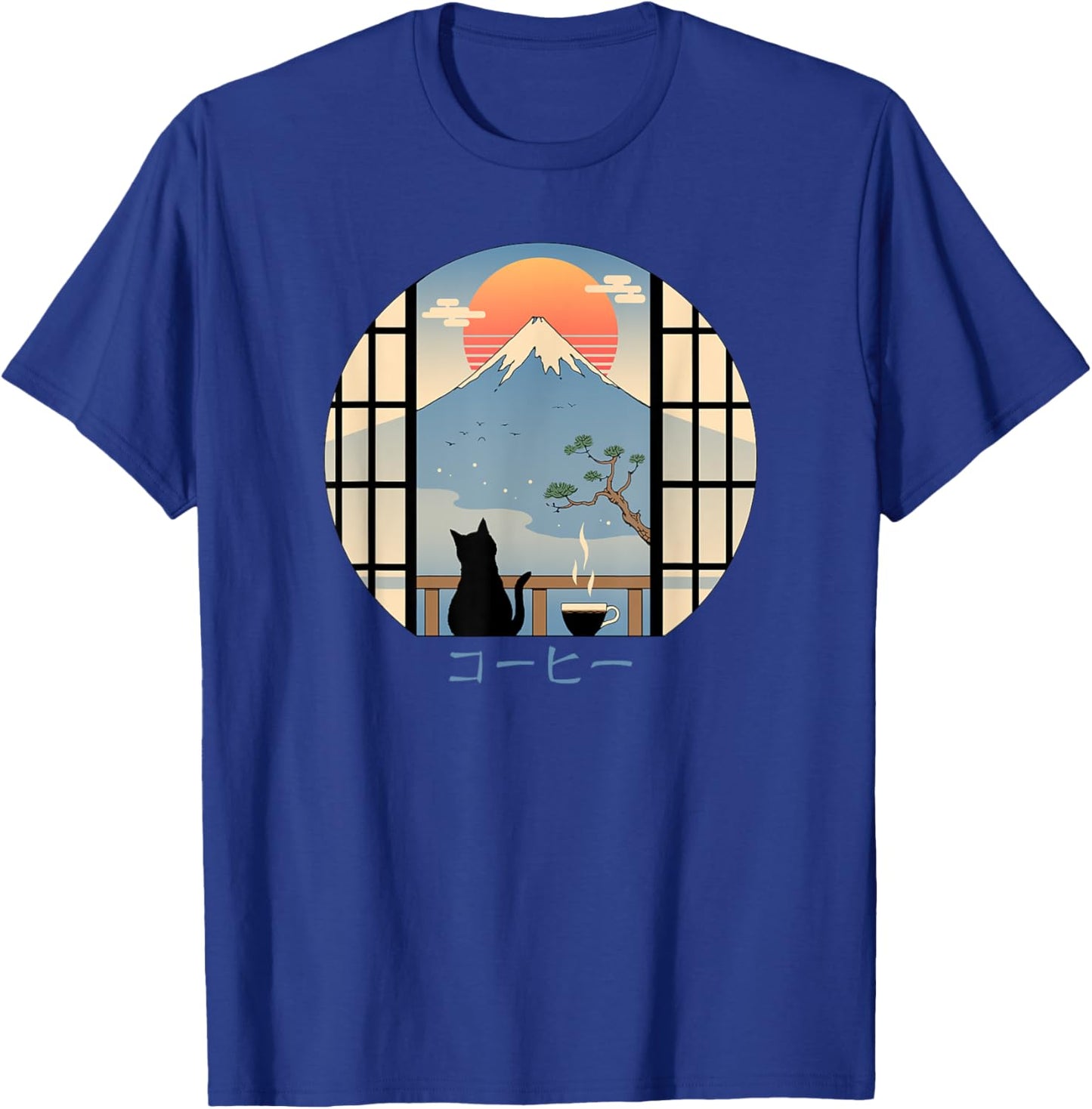 Coffee Cat in Mt. Fuji T-Shirt - T-Shirt | Royal