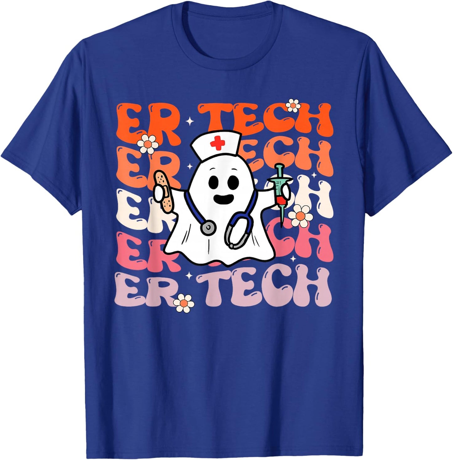ER Tech Groovy Funny Halloween Ghost Nursing Spooky Costume T-Shirt - T-Shirt | Royal