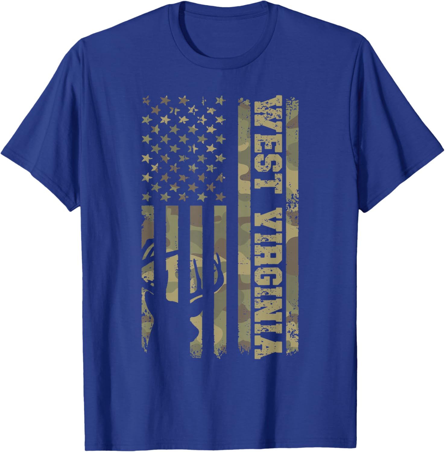 West Virginia Deer Hunter Vintage Deer Hunting Camo USA Flag T-Shirt - T-Shirt | Royal