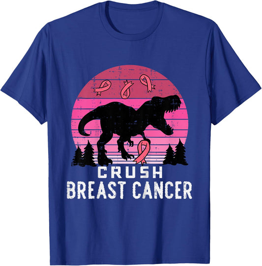 Kids Crush Breast Cancer Pink Trex Dino Awareness Toddler Boys T-Shirt - T-Shirt | Royal
