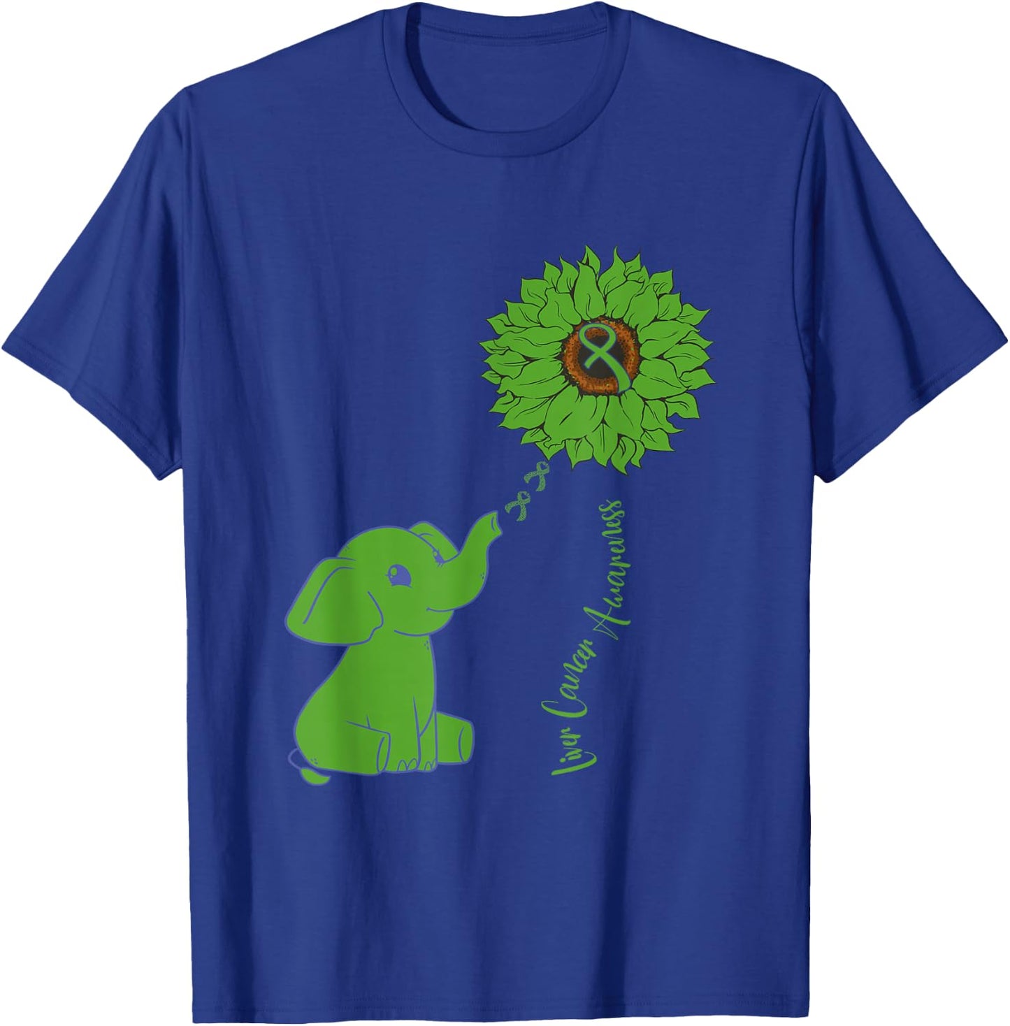Elephant Sunflower Ribbon Liver Cancer Awareness Warrior T-Shirt - T-Shirt | Royal