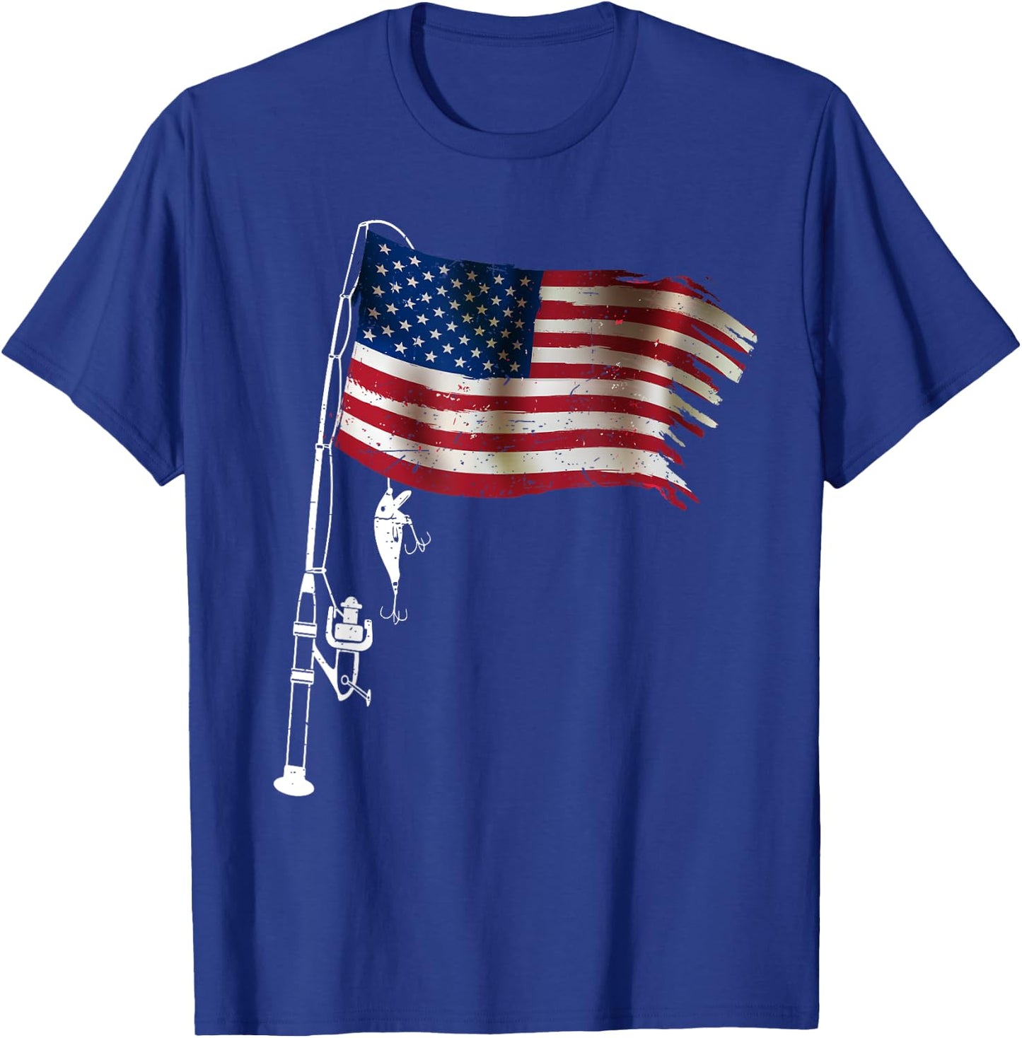 American Flag Fishing-Shirt 4th July Men Boy Patriotic Dad T-Shirt - T-Shirt | Royal