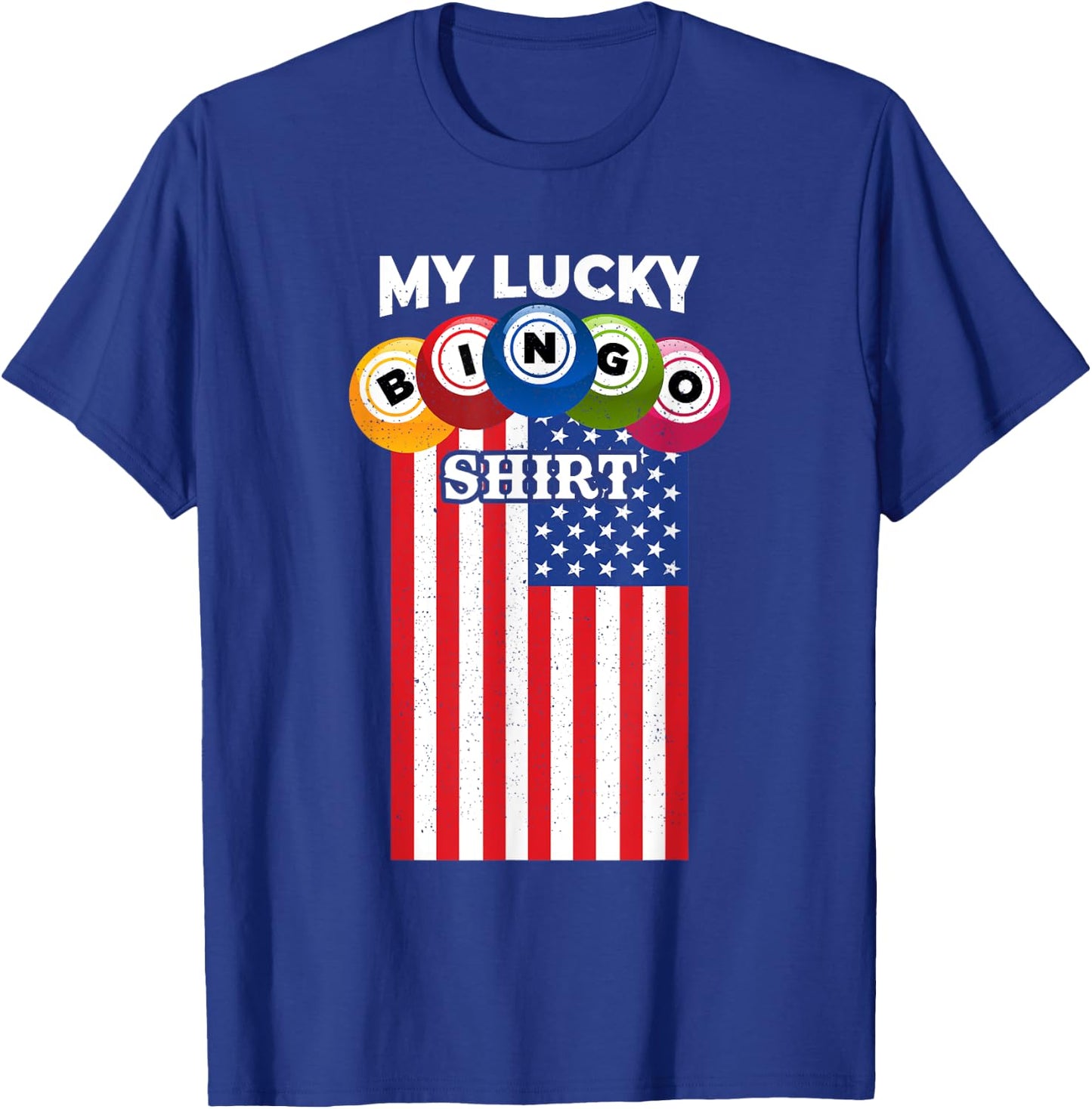 Lucky Bingo With American Flag Funny Bingo Player T-Shirt - T-Shirt | Royal