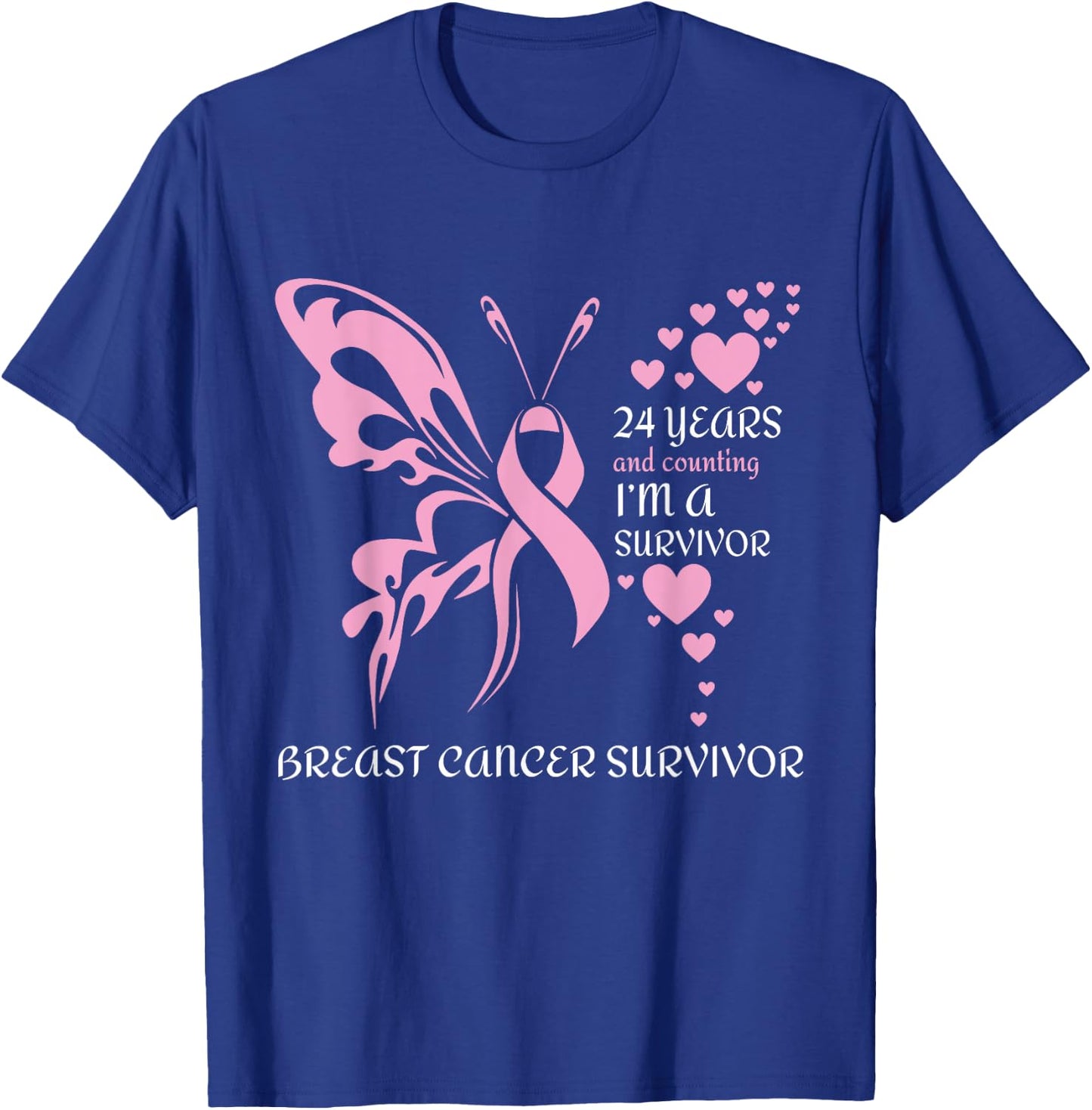 Butterfly 24 Years And Counting I'm A Breast Cancer Survivor T-Shirt - T-Shirt | Royal