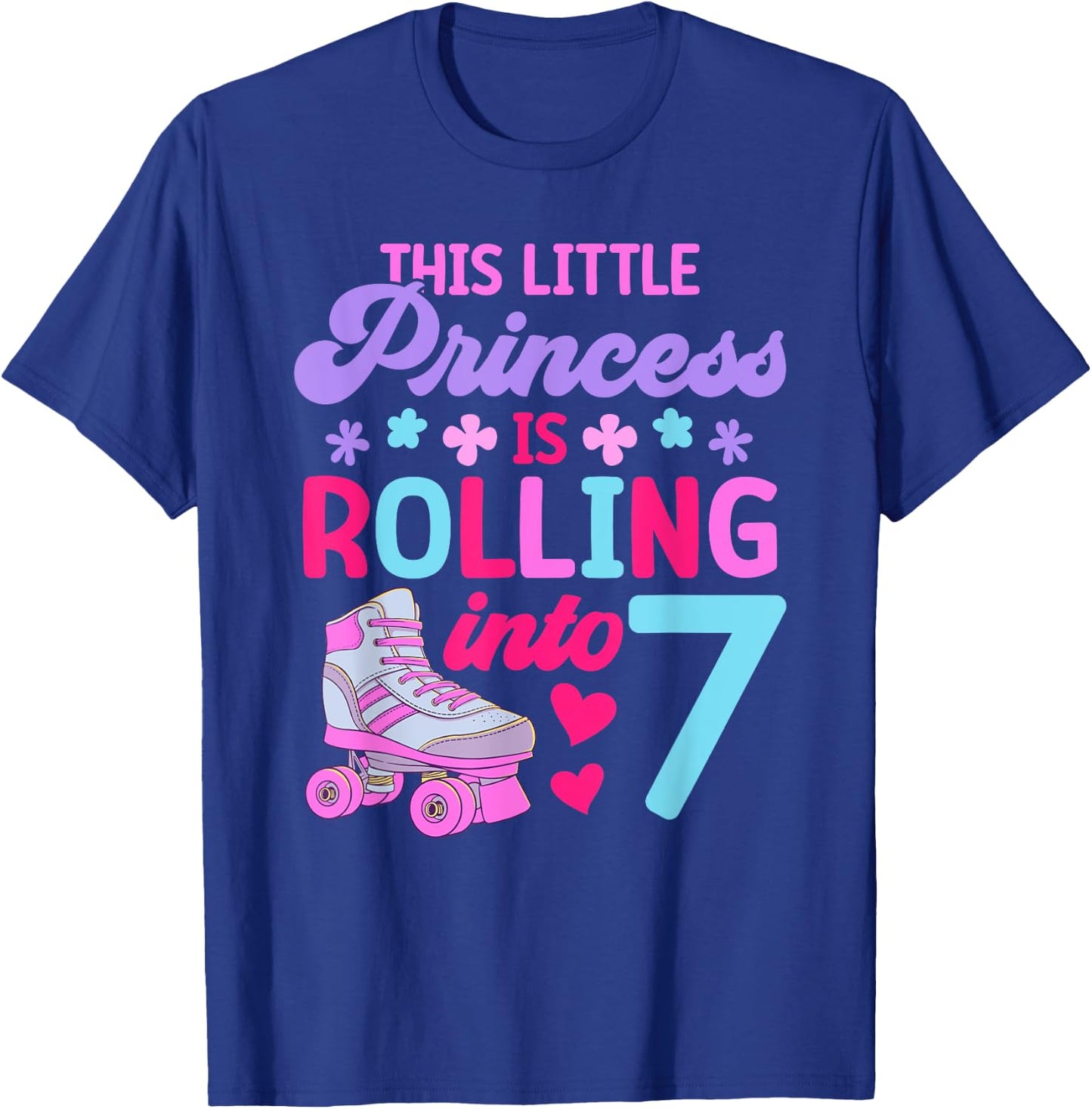 Rolling into 7 Girls 7th Birthday Roller Skates T-Shirt - T-Shirt | Royal