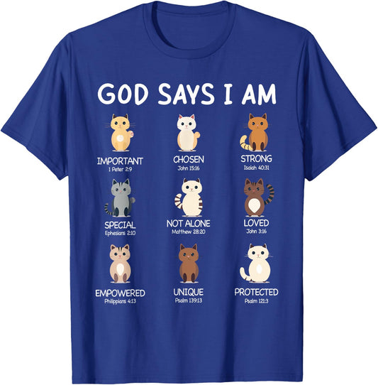 Cute God Says I Am Cat Lover Funny Christian Kids Girls T-Shirt - T-Shirt | Royal