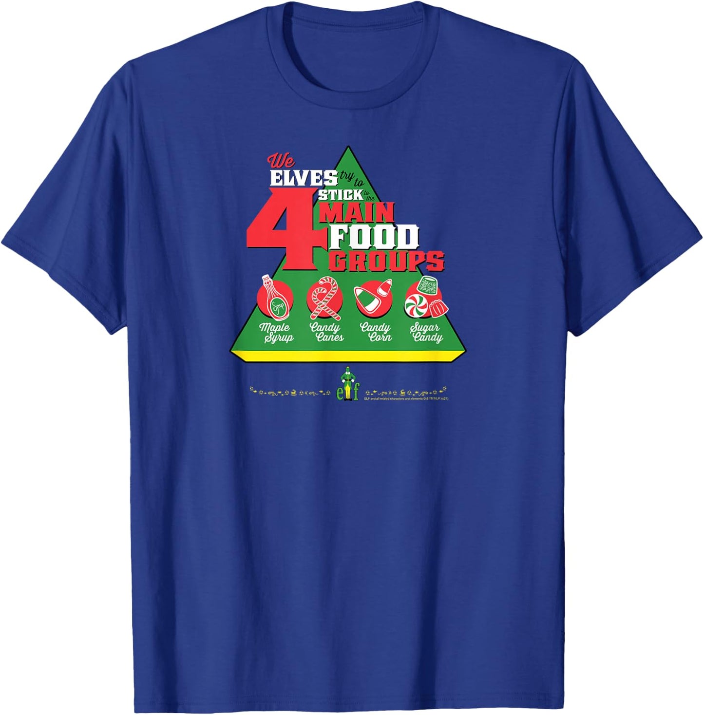 Elf Food Groups Food Pyramid Funny Christmas T-Shirt - T-Shirt | Royal