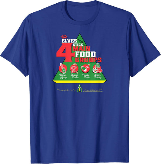 Elf Food Groups Food Pyramid Funny Christmas T-Shirt - T-Shirt | Royal