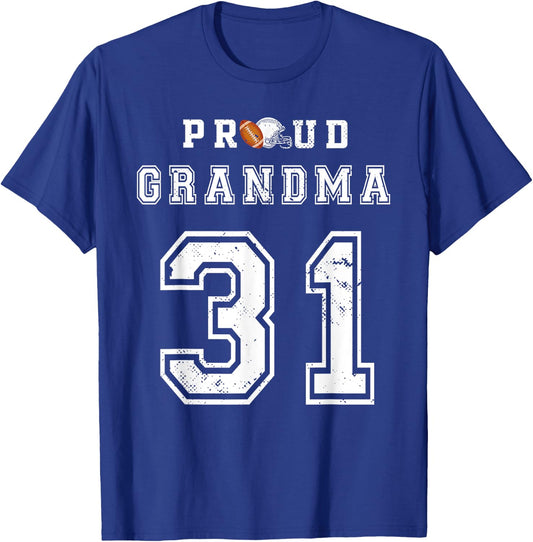 Custom Proud Football Grandma Number 31 Personalized T-Shirt - T-Shirt | Royal