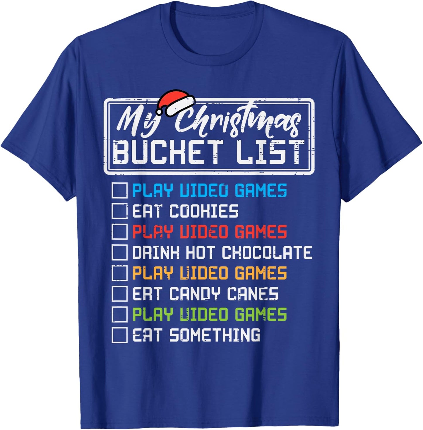 Christmas Bucket List Video Games Xmas Gamer Boys Kids Men T-Shirt - T-Shirt | Royal