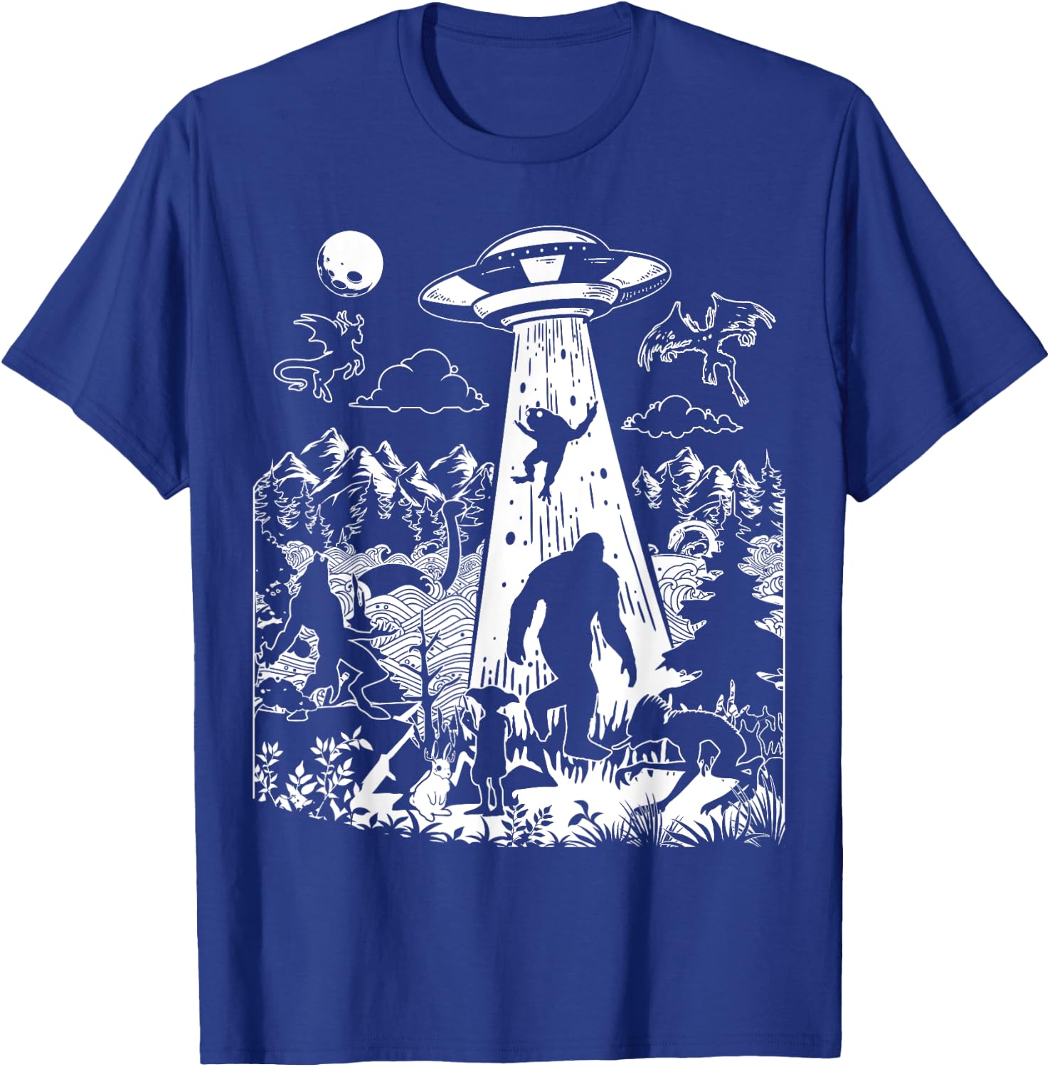 Mothman Bigfoot Dogman Alien Loch Ness All Cryptid Monsters T-Shirt - T-Shirt | Royal