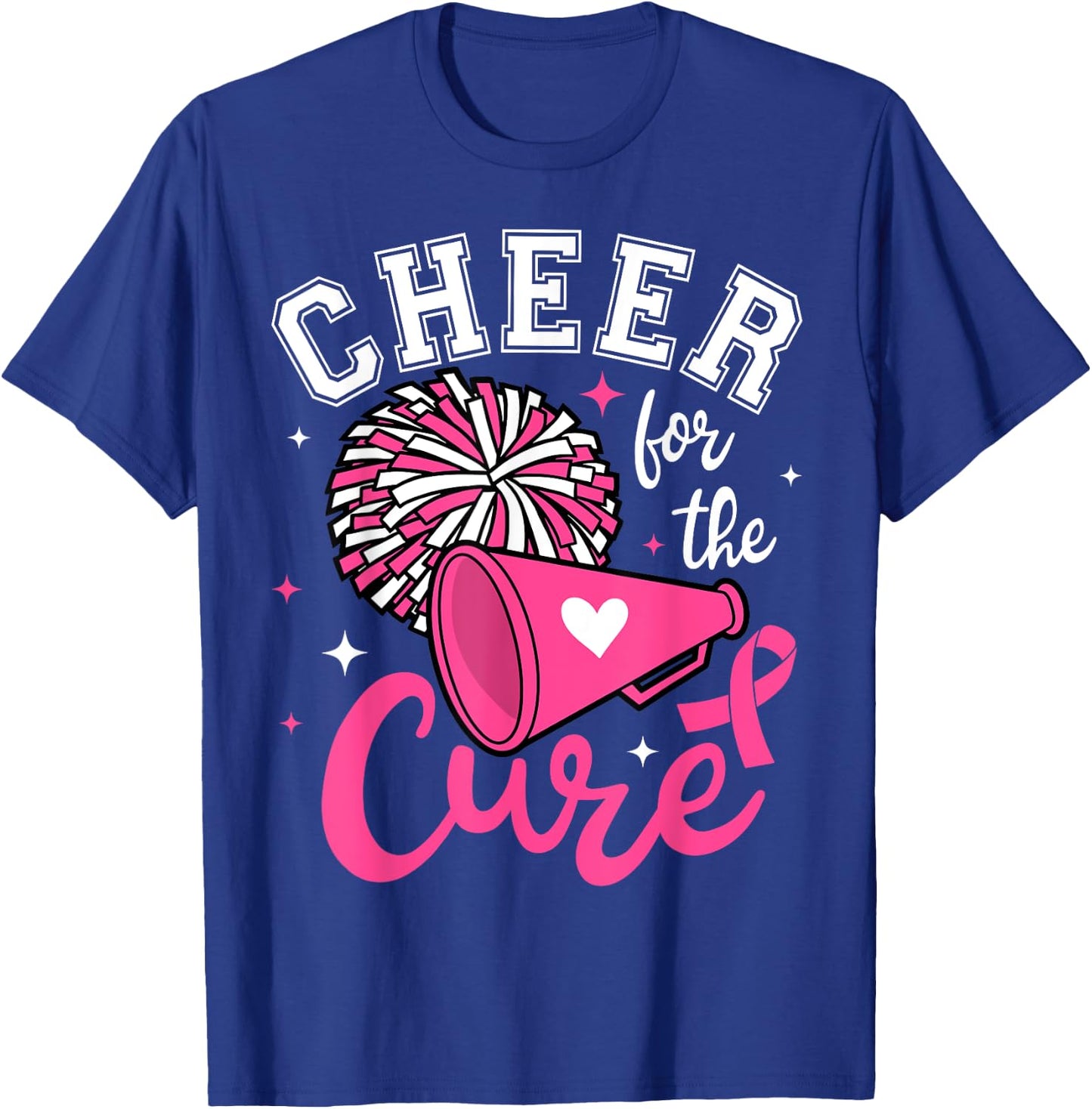 Cheer for the cure Cute Cheerleader Pink Ribbon Pom Pom T-Shirt - T-Shirt | Royal