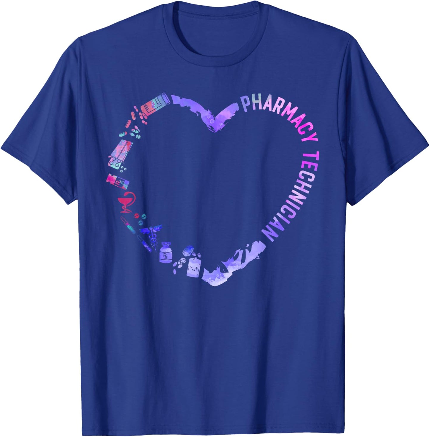 Pharmacy Tech Technician Pharmacist Student Heart Watercolor T-Shirt - T-Shirt | Royal