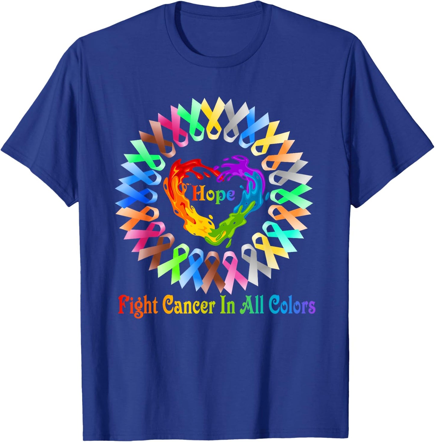 Fight Cancer In All Color Feather Breast Cancer Awareness T-Shirt - T-Shirt | Royal