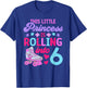 Rolling into 6 Girls 6th Birthday Roller Skates T-Shirt - T-Shirt | Royal
