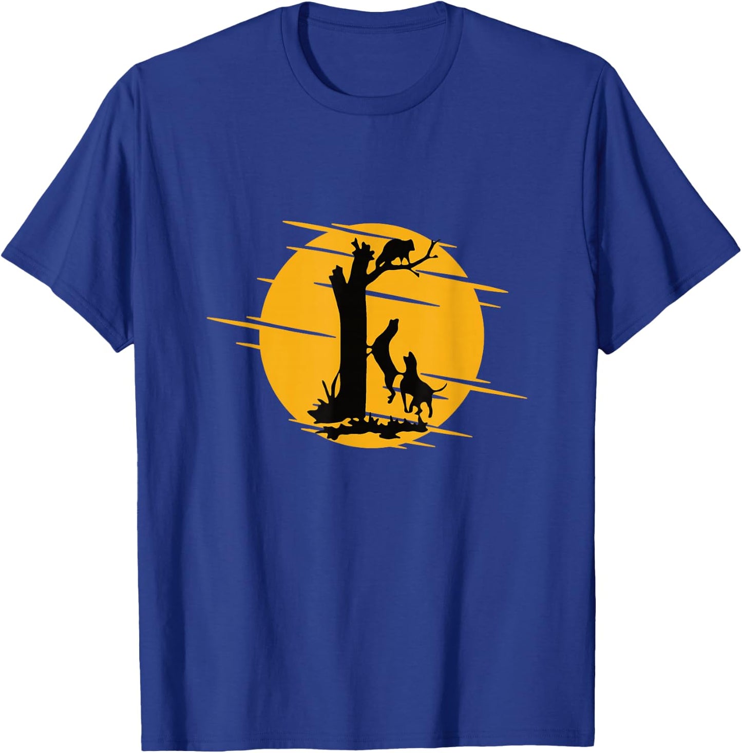 Coonhound Lovers Apparel & Gifts -Adults, -Kids Black Cotton Short Sleeve Classic Fit - Dog Treeing A Raccoon Howling - Fun Coon Hunting T-Shirt - T-Shirt | Royal