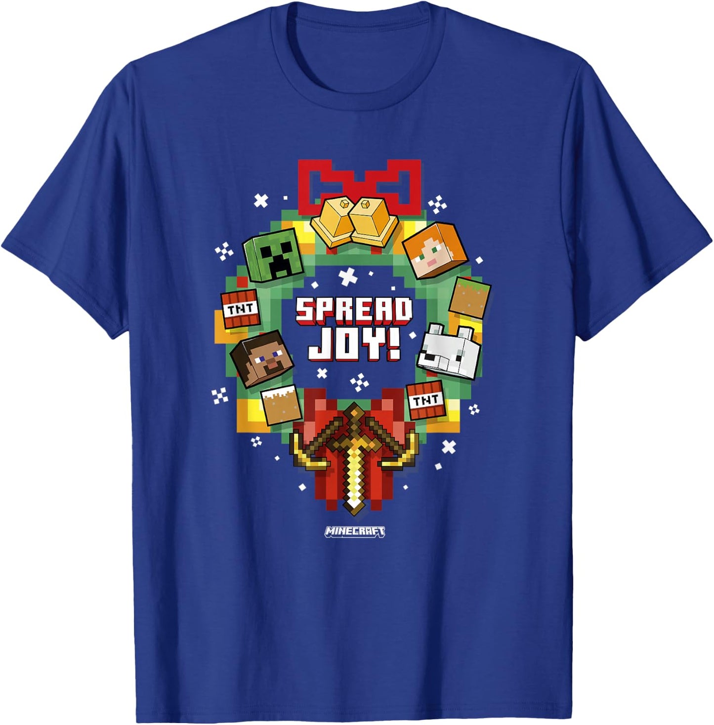 Minecraft Christmas Wreath Spread Joy T-Shirt - T-Shirt | Royal