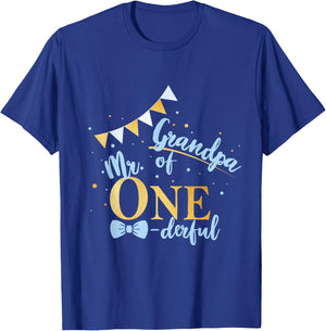 Grandpa Of Mr One-derful Party Blue-Gold Boy 1st Birthday T-Shirt - T-Shirt | Royal