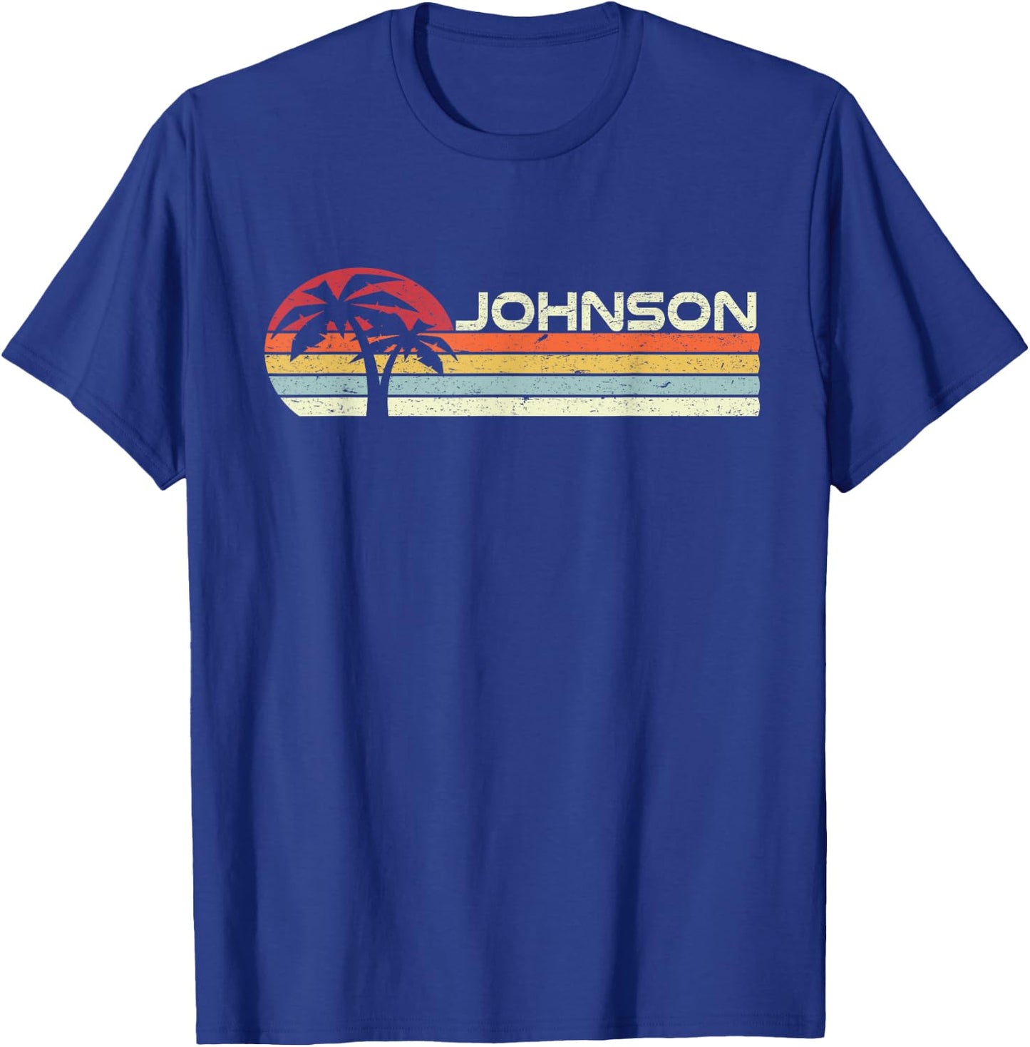 Johnson Surname 80s 90s Vintage Sunset with Palm Trees T-Shirt - T-Shirt | Royal