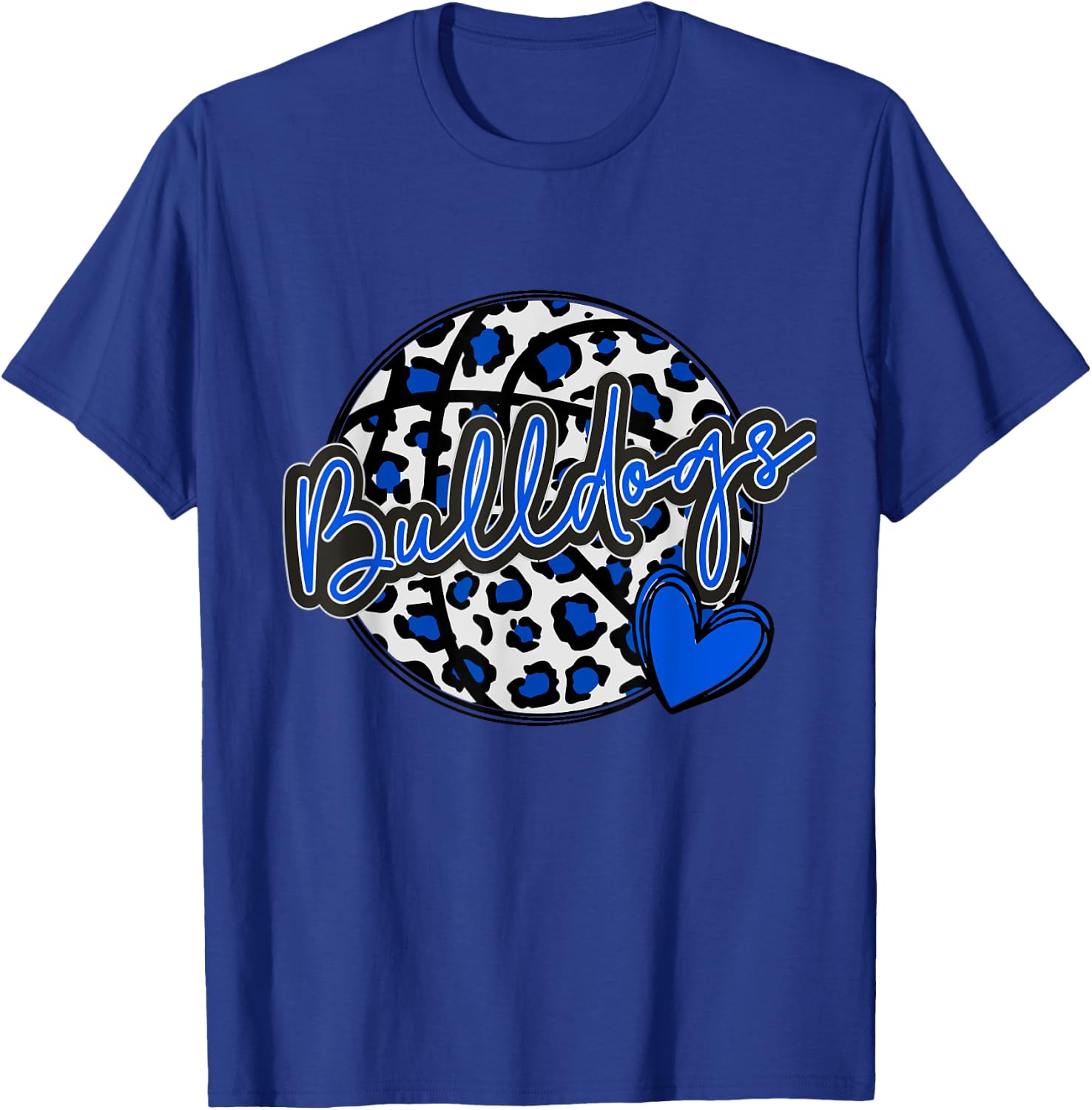 Leopard Cheetah Basketball BULLDOGS Blue Spirit Game T-Shirt - T-Shirt | Royal