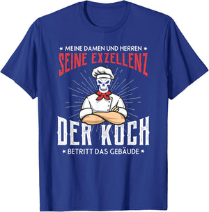Excellence Cook Enters the Building, Chefs Kitchen Skull T-Shirt - T-Shirt | Royal