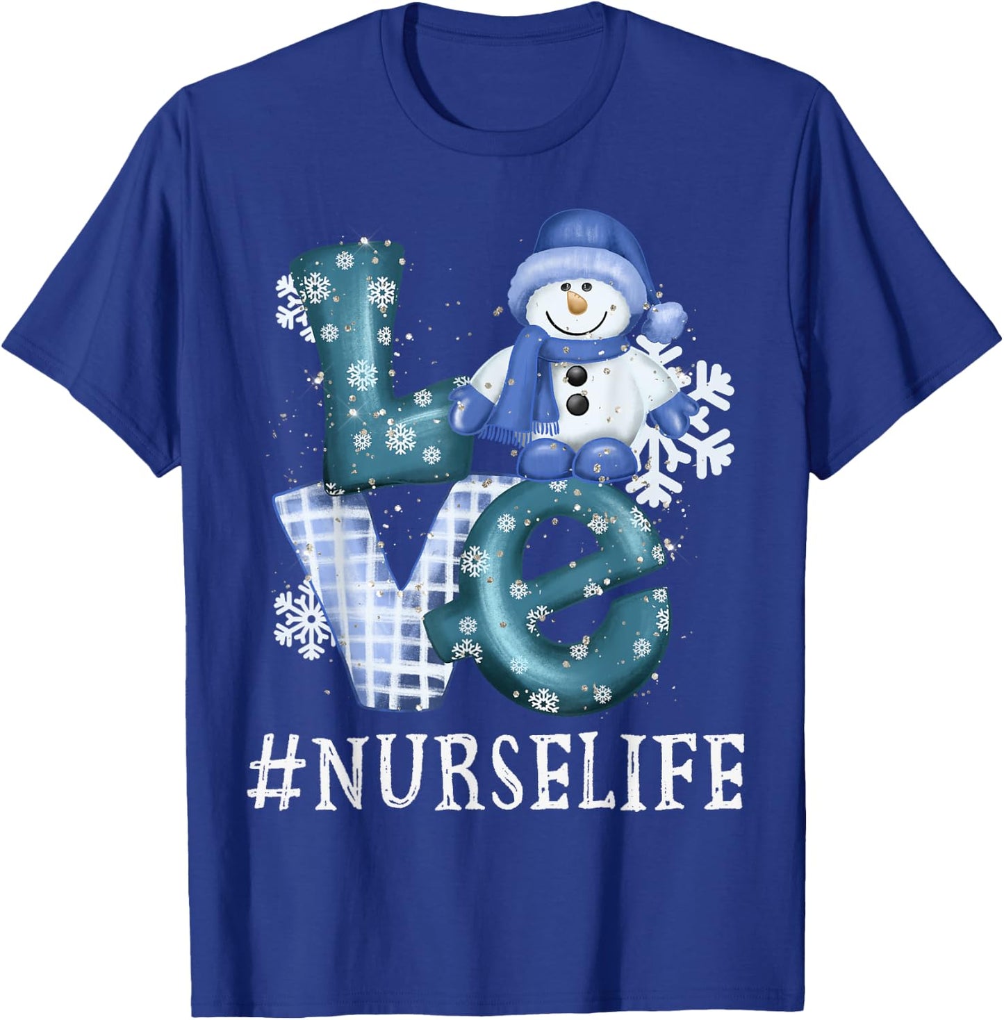 Nurse Love Snowman Xmas Funny Women Winter Season Christmas T-Shirt - T-Shirt | Royal