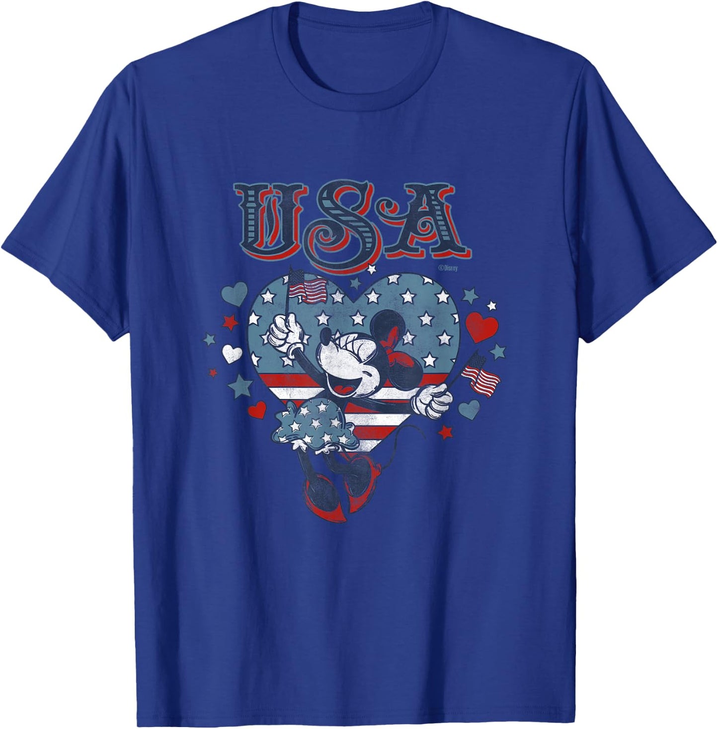 Disney Minnie Mouse with American Flags USA 4th of July T-Shirt - T-Shirt | Royal