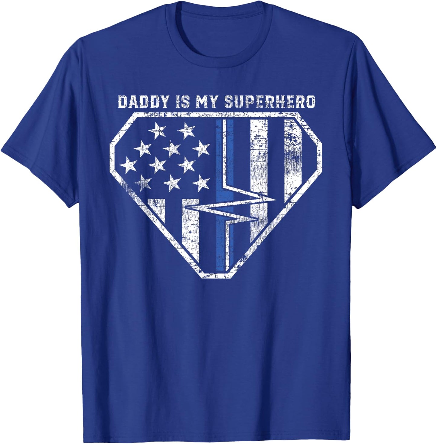Daddy is My Superhero Blue and White Line EMT EMS Paramedic T-Shirt - T-Shirt | Royal