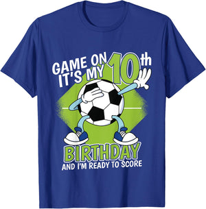 Kids 10 Year Old Soccer Player Boy 10th Birthday Soccer Theme T-Shirt - T-Shirt | Royal