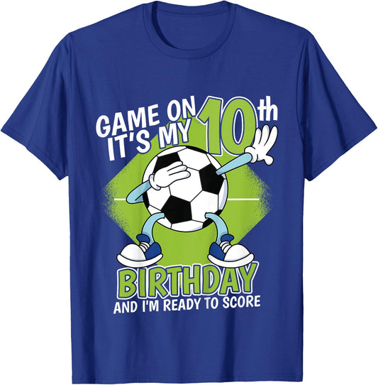 Kids 10 Year Old Soccer Player Boy 10th Birthday Soccer Theme T-Shirt - T-Shirt | Royal