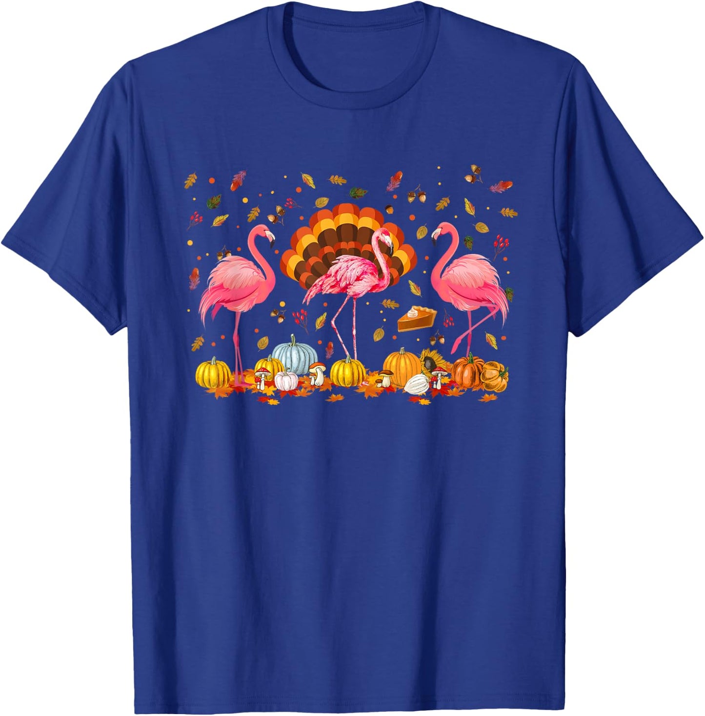 Happy Thanksgiving Flamingo Happy Fall Y'all Thankful Season T-Shirt - T-Shirt | Royal