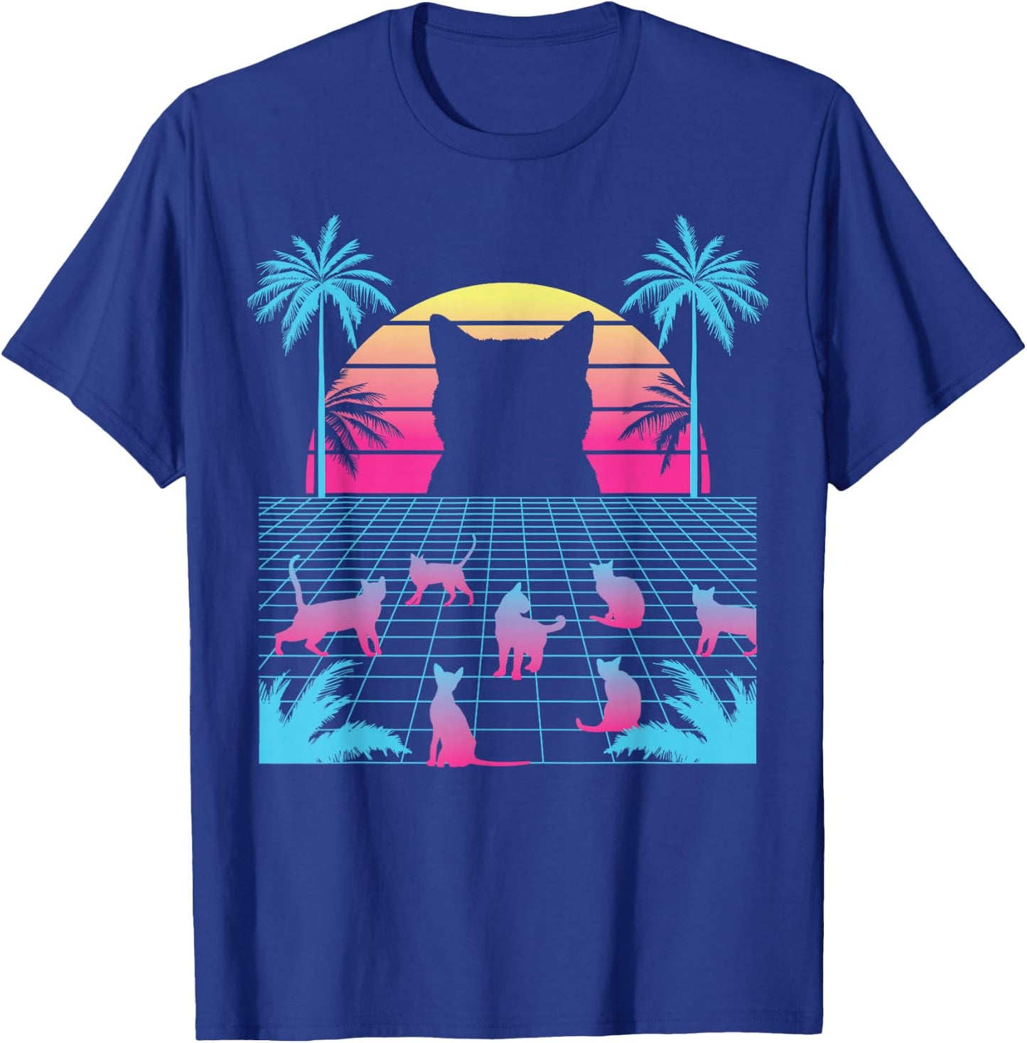 Vaporwave Cats - Retro Vintage Sunset - 80s 90s Japanese T-Shirt - T-Shirt | Royal
