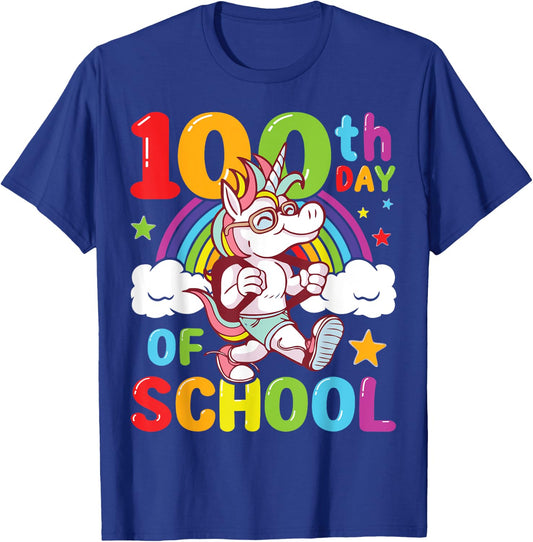 Happy 100th Day of School Unicorn Rainbow 100 Days of School T-Shirt - T-Shirt | Royal