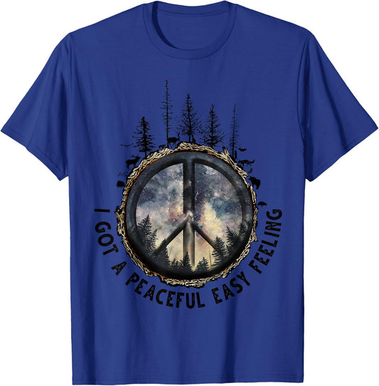 Hippie I Got An Easy Peaceful Feeling Forest Sky Peace Sign T-Shirt - T-Shirt | Royal