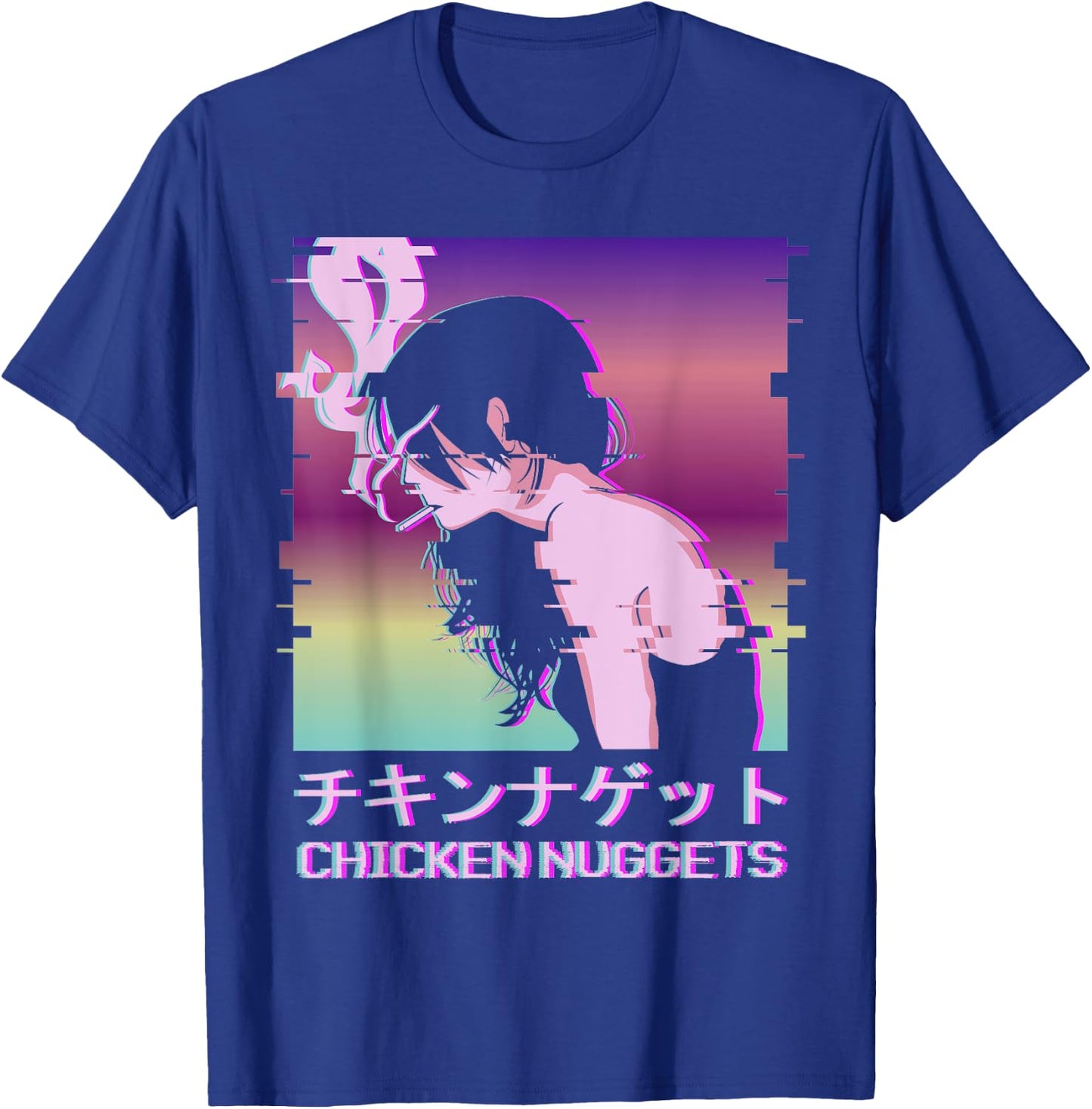 Chicken Nuggets Vaporwave Aesthetic Sad Smoking Anime Girl T-Shirt - T-Shirt | Royal
