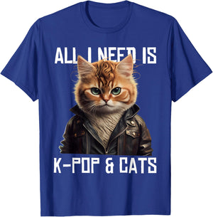 All I Need Is K-Pop and Cats KPop Music Outfit Dress Korean T-Shirt - T-Shirt | Royal