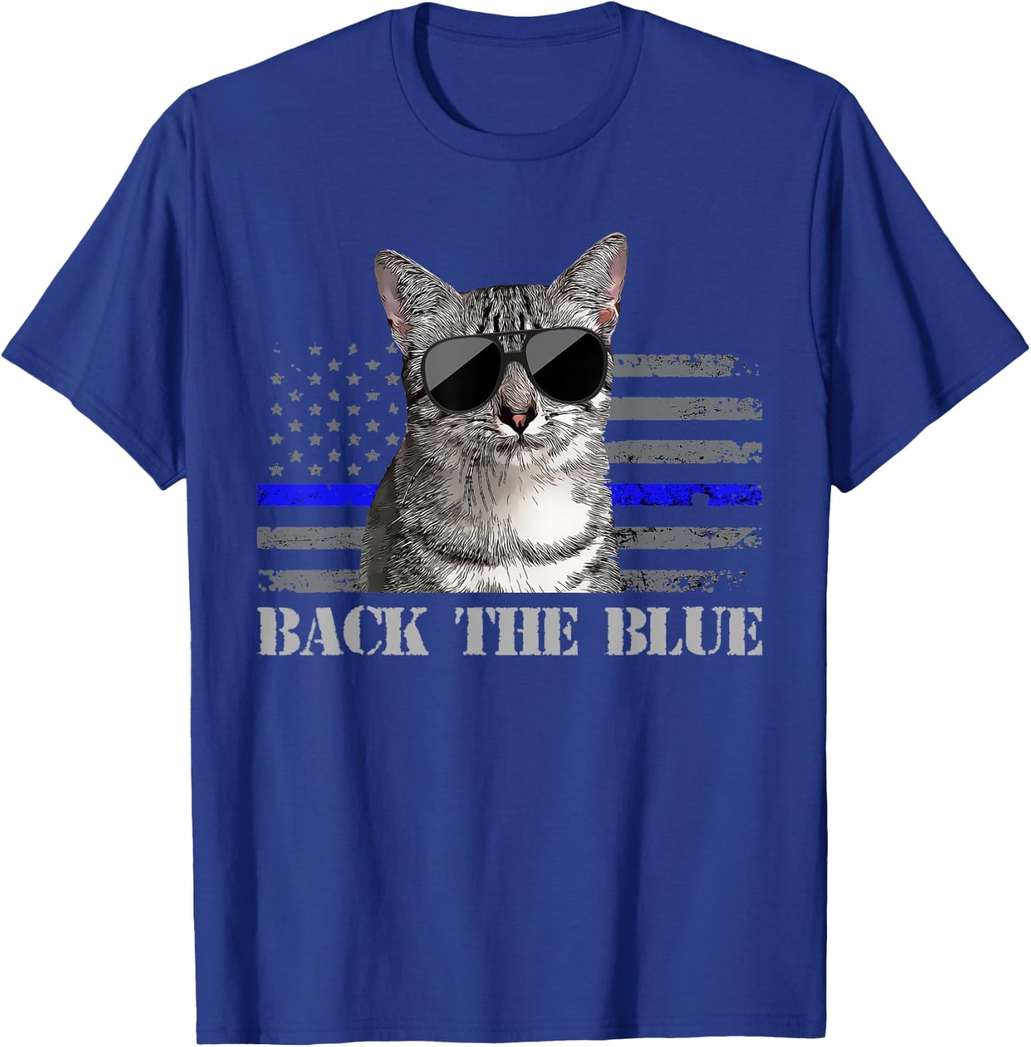 Back the Blue Police Cat Thin Blue Line American Flag Kids Men T-Shirt - T-Shirt | Royal