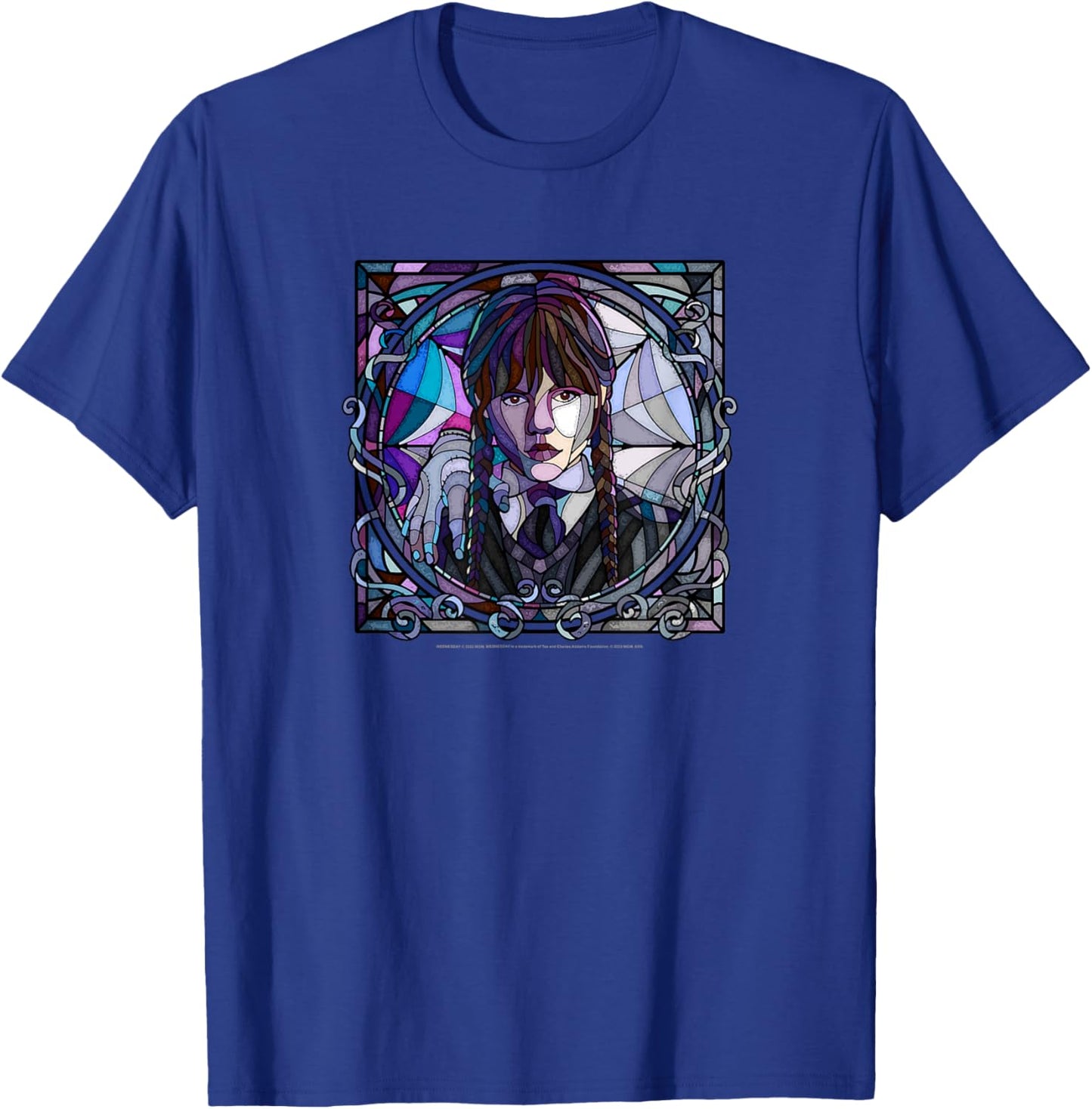 Wednesday & Thing Stained Glass Square Portrait T-Shirt - T-Shirt | Royal
